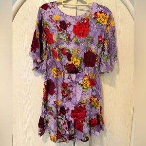 Alice + Olivia Katrina Ruffled Burnout Silk Floral Dress Sz 4-12 Lotus Lavender